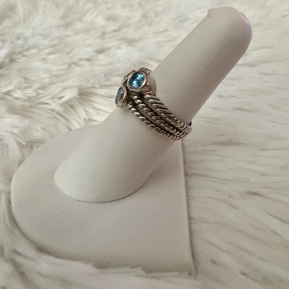 Blue Stone Triple-Stack Sterling Silver Ring - Picture 2 of 6